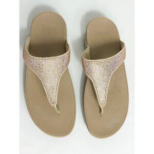 Fitflop Lulu Crystal Embellished Toe-Post Wedge Sandal in Latte-Beige - Sz 8